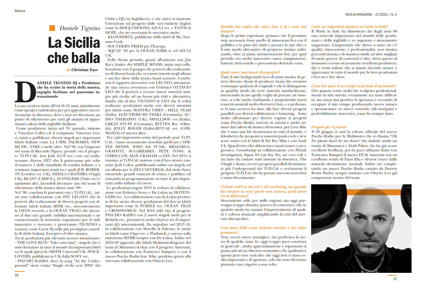 DANIELE TIGNINO DJ e Produttore che ha scritto la storia della musica, orgoglio Siciliano nel panorama internazionale.