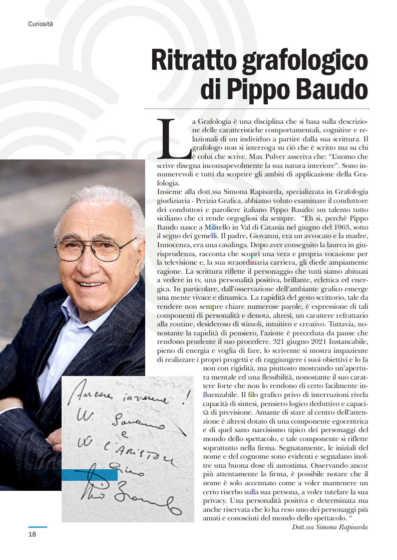 Ritratto grafologico di Pippo Baudo