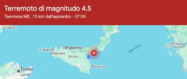 Forte scossa di terremoto a Catania, paura tra la popolazione